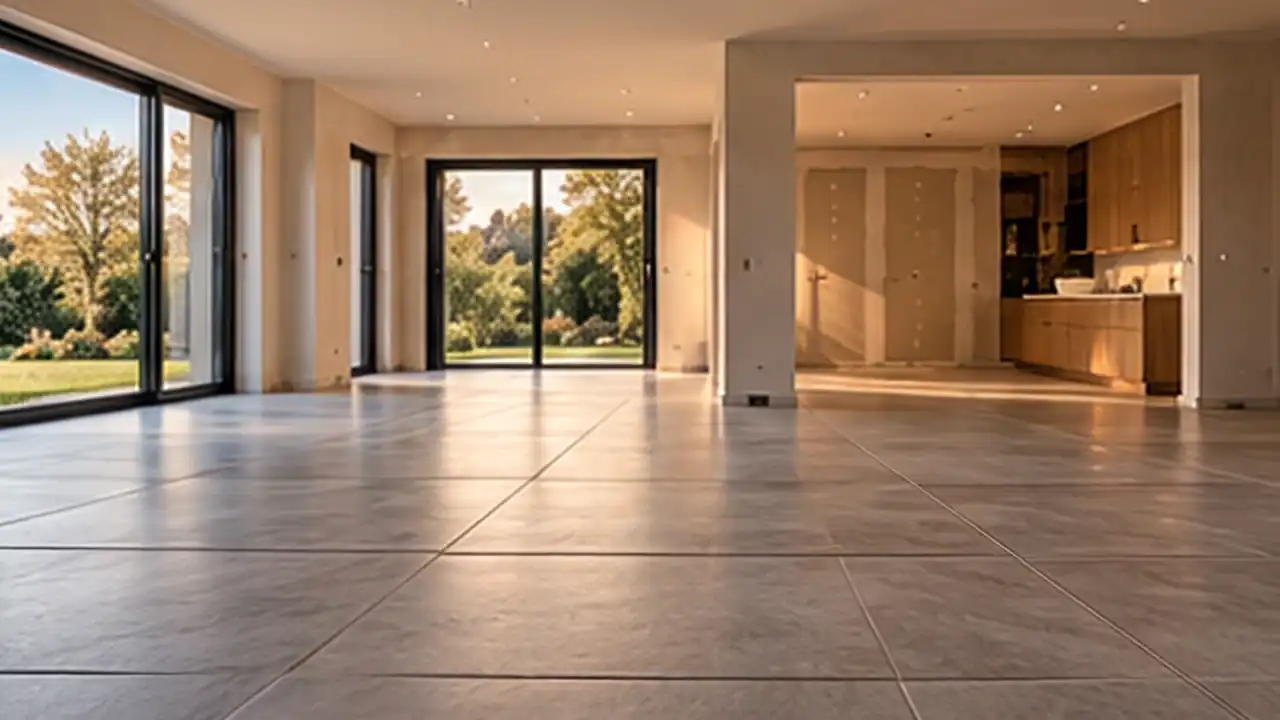 Carrelage grand format posé dans un salon